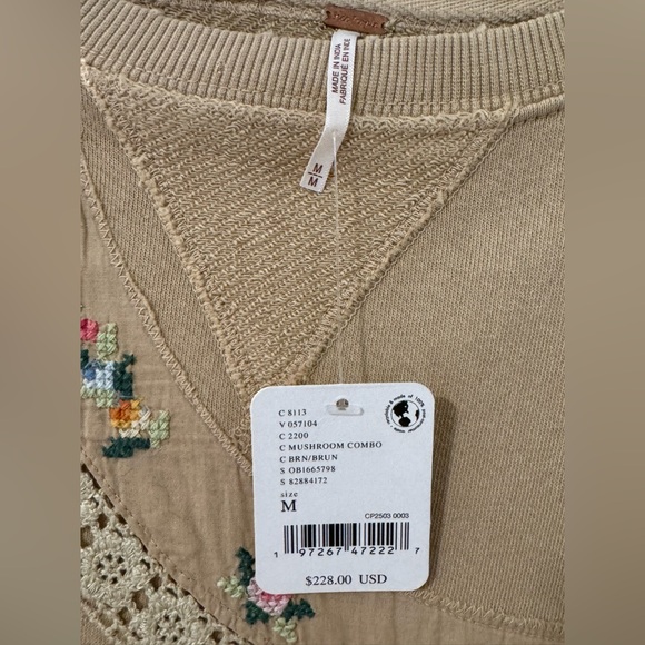 free people women’s floral crewneck sweatshirt - beige size medium nwt - Picture 3 of 6